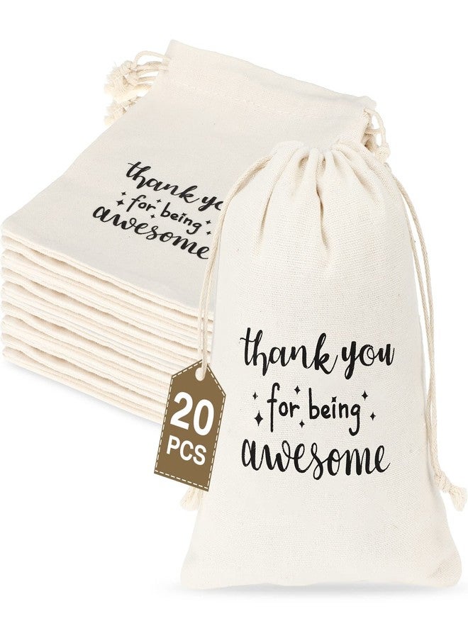 Fumete 20 Pcs Gift Drawstring Bags for Employee Coworker Teacher Colleague, Thank You for Being Awesome Bags, Thank You Gift for Employee Coworker Appreciation(5 x 7 Inch,White & Black) - Image 1